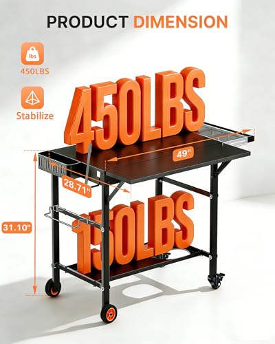 Image of Outdoor Pizza Oven Table, Portable Pizza Oven Cart with Topping Station, Heavy Duty Grill Cart Table with Pizza Prep Station with Storage, Fit Ninja Cuisinart Gozney and Blackstone Griddle