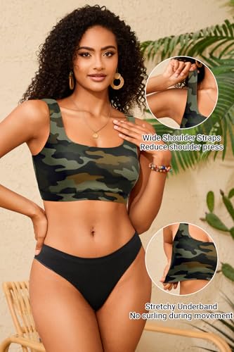 Image of Women Sport Bra Swimsuit Top - Swim Bra Bikini Top Only Scoop Neck Bathing Top 2025 Swimwear