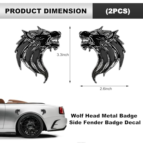 Image of 2 PCS 3D Wolf Head Metal Emblem, Car Side Fender Rear Wolf Head Emblem Badge Self Adhesive Stickers, Pair Metal Badge Decal for Car Motorcycles Truck SUV, Car Accessories (Gray)