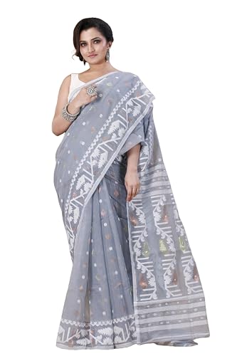 Image of OISHANI SAREE GHOR Women's Traditional Bengal Cotton Silk Soft Jamdani Saree - Authentic Design and Quality - No Blouse Piece