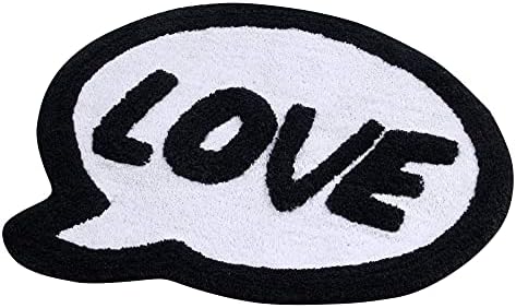 Amazon Brand - Umi Bath Mat Love Soft Water Absorbent Cotton 50 x 80 Cms Black and White