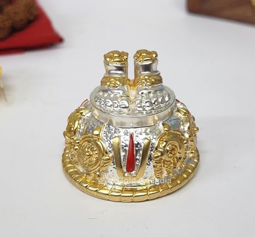 Image of Gold Art India Lord Balaji Charan Paduka Gold Silver Plated Two Tone Matte Finish Vishnu Charan Paduka for Pooja Room /Car Venkateswara Swamy Feet Shanku Chakra Namam Gifting Gold Silver Plated 2 Inch