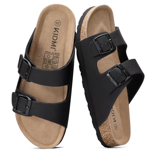 Image of KIDMI Unisex Summer Sandals Arch Support Cork Footbed Slide Sandals with Double Adjustable Buckle for Women Men