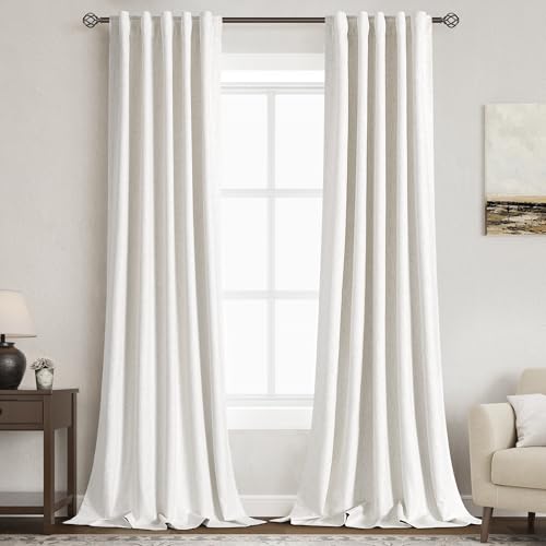 Image of Nanspring Cream 100% Blackout Linen Curtains 96 Inches Long for Bedroom Back Tab Thermal Insulated Modern Farmhouse Decor Black Out Curtain for Living Room Dining Room Neutral Drapes 40x96, 2 Panels