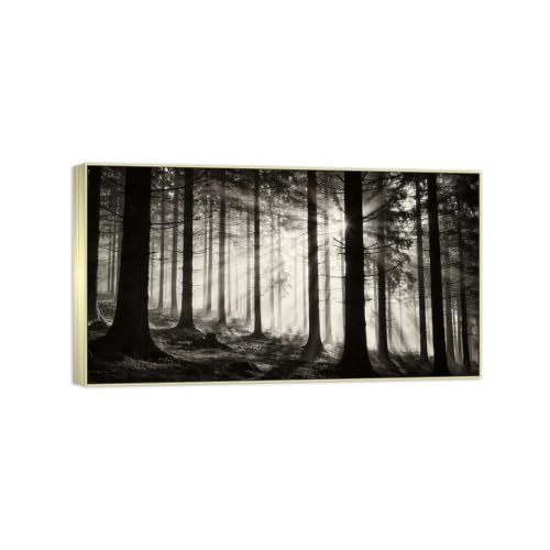 Tableau arbre soleil noir et blanc 70x125cm pour habiller un grand mur