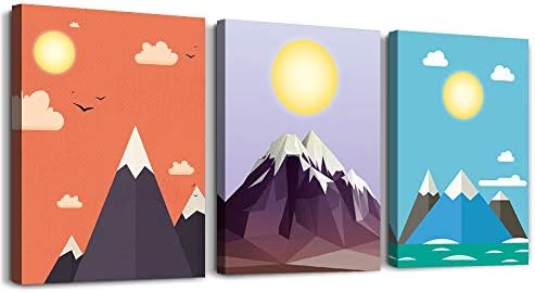 Canvas Prints Wall Art for living room bathroom Wall decor posters color Mountain Abstract Geometry cartoon Wall Artworks Pictures for Living Room Bedroom Home Decoration, 12x16 inch/piece, 3 Panels