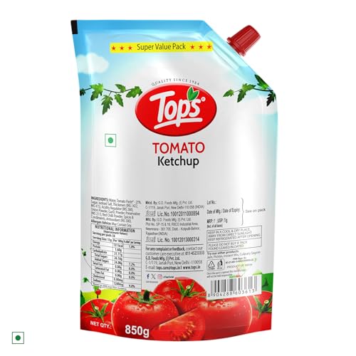 Image of TOPS Tomato Ketchup Spout -850 gm Spout | Made with the goodness of juicy hand-picked tomatoes| No Added Colour & Flavour (Pack of 3)