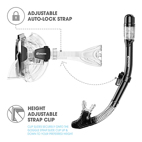 image for EMSINA Dry Snorkel Set,Panoramic Wide View,Anti-Fog Scuba Diving Mask,