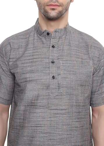Image of Khadie Cotton Blend Solid Casual Regular Fit Mandarin /Chinese Collor Short Kurta for Men