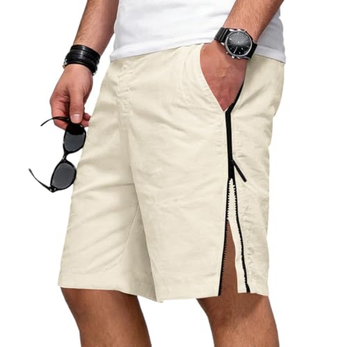 Jugaoge Men Basketball Shorts Side Zipper Sports Shorts Apricot XXL