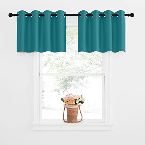 NICETOWN Short Tiers Valances Blackout, Peacock Teal, 52" x 18"