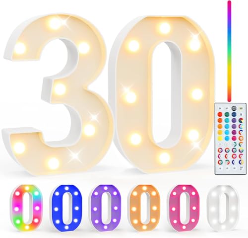 Ledido 35 Color Changing Light up Number - LED Light Up Marquee Numbers Sign for 30th Birthday Decoration Gifts, LED Number Lights for Wedding Anniversary Grad Home Bedroom Party Decor,Number 30