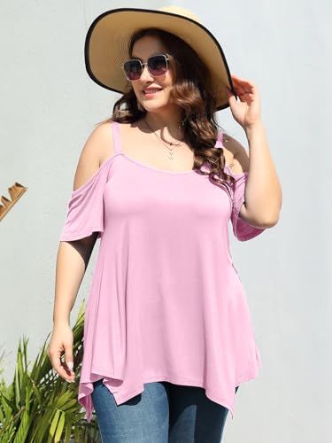 Image of LARACE Cold Shoulder Tops for Womens Summer Clothes Spaghetti Strape Tunic Oversized Shirts Asymmetrical Plus Size Blouse