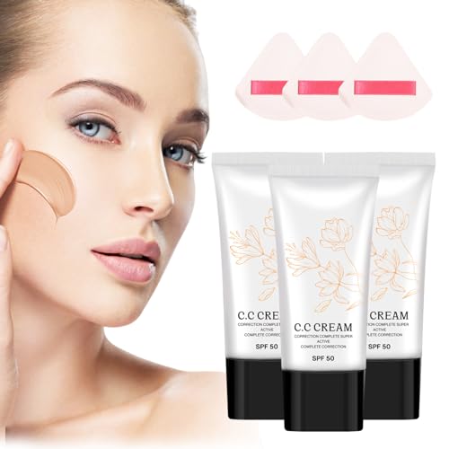 Korean Cc Cream Self Adjusting for Mature Skin, Cc Cream Tinted Moisturizer with Spf 50 Full Coverage, Organic Cc Cream Sunscreen Foundation and Concealer for Face and Body Color Correcting (3PCS) -  F1-VLM5-L16V