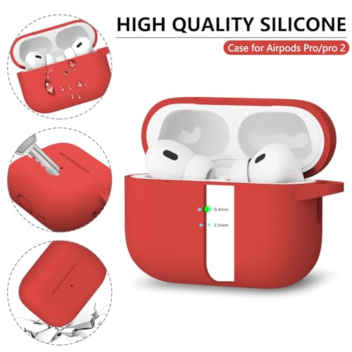 Image of Ljusmicker for AirPods Pro Case Cover with Cleaner Kit,Red | Silicone Protective Cover for Apple AirPods Pro 2nd /1st Generation Case with Keychain for Women Men,Shockproof