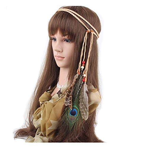 Campsis Hippie Feather Headband Indian Peacock Fascinator Dreamcatsher BohoHeaddress Festival Headwear for Women and Girls