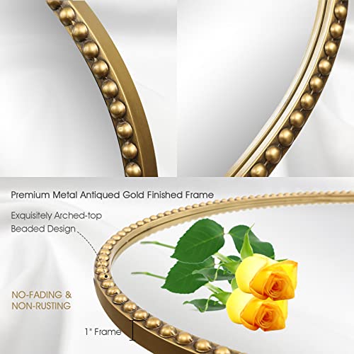 Fobule Round Bathroom Wall Mirror, 28"X28" Antique Gold Metal Beaded Frame Vanity Mirror, Wall Mounted Large Circle Makeup Mirror For Bedroom, Living Room, Entryway #TOP3