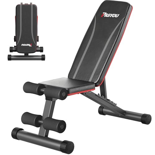 PASYOU Adjustable Weight Bench Full Body Workout Multi-Purpose Foldable Incline Decline Exercise Workout Bench for Home Gym