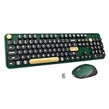 FCPLU x UBOTIE Colorful Wireless Keyboard and Mouse, Full-Sized Office Keyboard with Typewriter Flexible Keys, 2.4GHz Dropout-Free Connection, Wrist Rest, Optical Mouse for PC Laptop(Black Green)