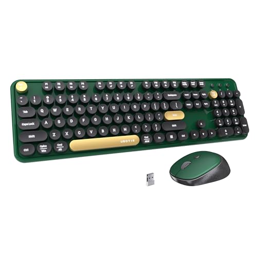 FCPLU x UBOTIE Colorful Wireless Keyboard and Mouse, Full-Sized Office Keyboard with Typewriter Flexible Keys, 2.4GHz Dropout-Free Connection, Wrist Rest, Optical Mouse for PC Laptop(Black Green)