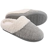ULTRAIDEAS Women's Comfort Coral Fleece Memory Foam Slippers Fuzzy Plush Lining Slip-on Clog House Shoes for Indoor & Outdoor Use(Grey,7-8)