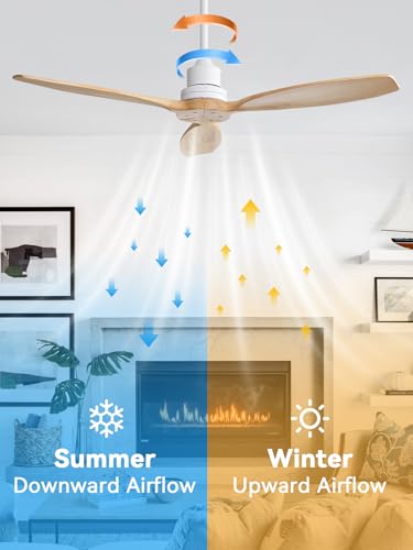 Image of Sofucor 52 Inch Solid Wood Ceiling Fans no Light, Works with App /Alexa /Google, Dimmable 6-Speed Outdoor Ceiling Fan with Remote for Indoor Bedroom Living Room Outdoor Patio Porch, Reversible DC Motor