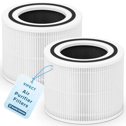 Vifect 2 Pack Core 300 Replacement Filter for LEVOIT Core 300 Core300-P Core 300S Core 300S/P VortexAir Air Purifier, Core 300-RF, 3-in-1 H13 Grate True HEPA Activated Carbon, White, Core 300-P