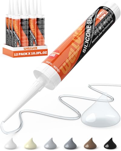 Image of WELLUCK Clear Silicone Caulk, 100% Waterproof Silicone Sealant Adhesive Caulking,for RV, Kitchen,Bathroom, Window, Door, Glass,10.2FL.OZ /300ML (12 Pack)