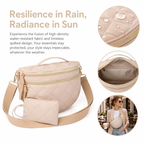 Puffy Bum Bags for Women, Crossbody Fanny Packs Wallet with RFID Blocking Slots for Travel Work, Waterproof Coated Mom Bag, 5.6L Roomy Purses, Large Fanny Pack, Ideal for Moms, Long Outings, Everyday — view 3