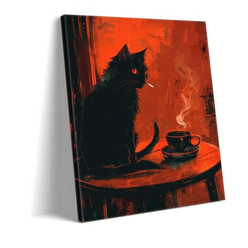 Illustration chat de minuit café fumante pour décor de salon