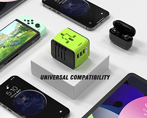 Rxsqul Universal International Power Travel Plug Adapter, 5 In 1 European Travel Plug Adapter W/ 2.4A 3Xusb-A 3.0A 1Xusb C Wall Charger And Worldwide Ac Outlet For Europe Usa Uk Aus Asia-Green #TOP2