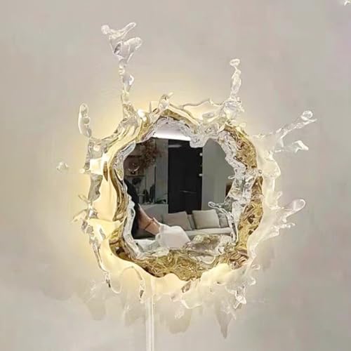 Mjsdjof Modern Bathroom Vanity Mirror Lamp - Wall Sconce Stainless Steel Mirror Light Water Flower Splash Design Wall Art Decor, Wall Mount Lights for Living Room Hotel Gallery Farmhouse - Gold