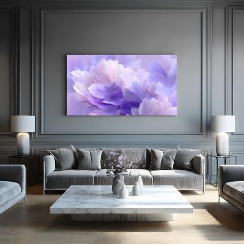 Toile murale plumes violettes 50x100 cm tableau abstrait pastel pour decoration salon maison
