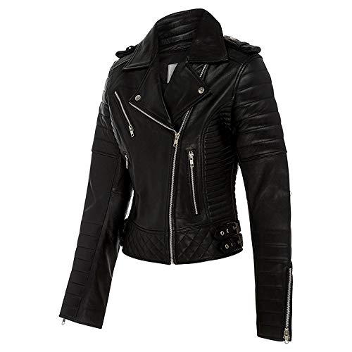 Veste de moto en cuir véritable femme protégeant du vent L