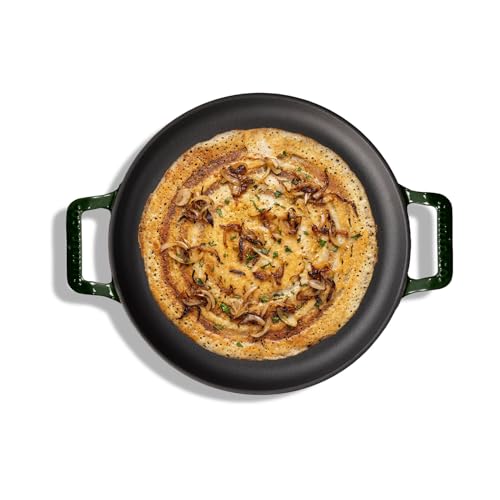 Image of CUMIN CO. Cast Iron Non Stick Dosa Tawa 30 cm | Induction Base Cookware | 10 Year Warranty | Chemical Free Coating | Non Toxic Tawa for Dosa /Chilla | Free Accessories | No Seasoning Needed | Green