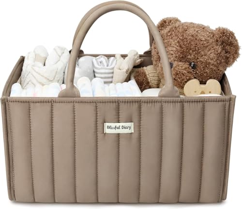 Image of Blissful Diary Baby Diaper Caddy Organizer, Stylish Storage Basket for Newborn Essentials and Diaper Station, Gift for Baby Shower and Registry Must-Have, Mocha Brown