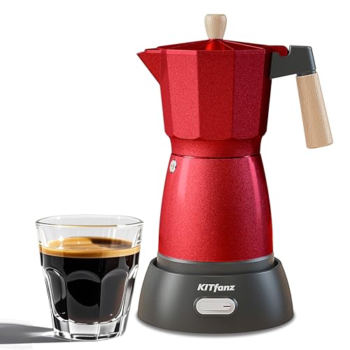 KITfanz Electric Espresso Coffee Maker Italian Coffee Pot Electric Moka Pot Cuban Coffee Maker Portable Cafeteras Electricas Espresso Makers with Detachable Base 3 or 6 Cup (Bright Red)