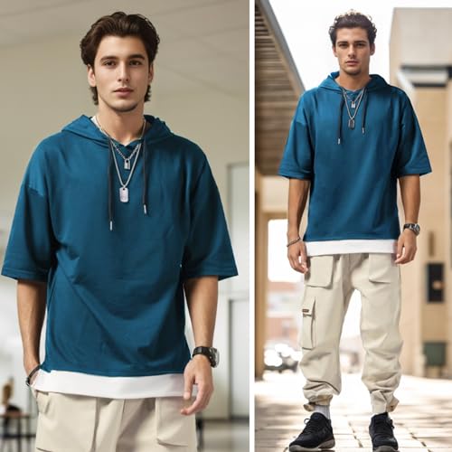 Men's T-Shirt, Summer Short Sleeve Hoodie T-Shirt Casual Pullover Sweatshirt4