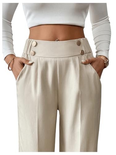 SweatyRocks Women's Wide Leg Dress Pants High Elastic Waist Business Casual Work Trousers with Pockets4
