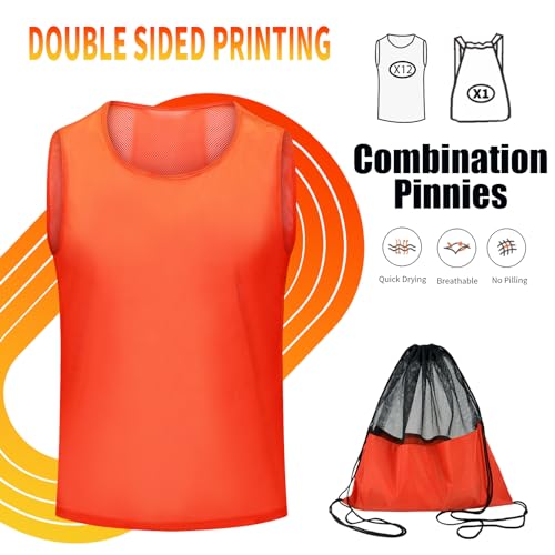 Image of 12 /24 /48Pcs Soccer Pinnies Youth, Scrimmage Team Practice Vests | Mesh Printed and Unprinted Numbers Team Pennies for Basketball Soccer Football Bibs Adults Kids