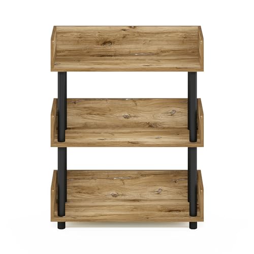 Image of Furinno TURN-N-TUBE 3-Tier Display Shelf, Storage Shelves, Book Shelf, Open Shelves with Rounded Corner Top Edges, for Organization and Storage, Living Room, Home Office, Flagstaff Oak