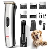FuzzyFix Professional Dog Grooming Clippers with Charging Dock, 5-in-1 Adjustable Blade Cordless Pet Grooming Kit 5 Speed Rechargeable Trimmer Hair Shaver with Detachable Guide Combs for Animal Horse