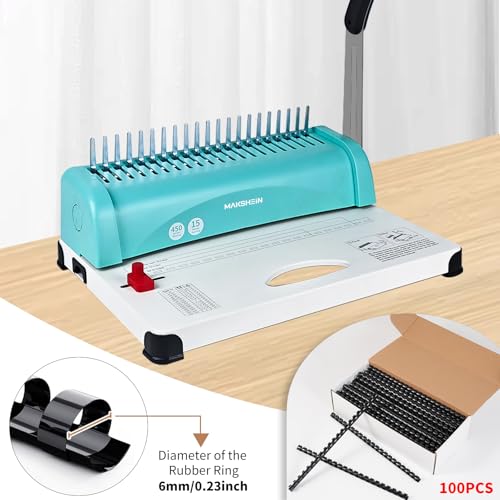 MakShein 21-Hole Comb Binding Machine, 15 Sheets Punch Capacity, 450 Sheets Binding, Compatible with A4, A5 & Letter Paper, Comes with 100pcs 1/4" Binding Spines for Home and Office - Image 9