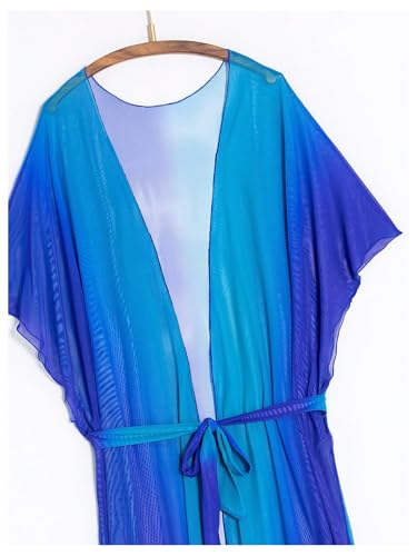 OYOANGLE Women's Ombre Sheer Belted Long Beach Kimono Cover Ups Lightweight Cardigans Resort Wear3