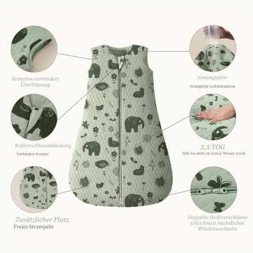 Looxii Schlafsack Baby Winter Baumwolle 2.5 TOG Warm Winterschlafsack Weich Babyschlafsack Neugeborene im 18-24 Monaten Perfekte für Herbst… – Ansicht 2