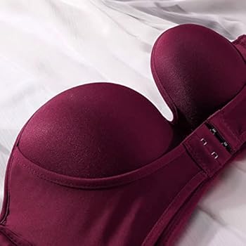 Womens Effen Kleur Wijn Strapless Antislip Aanpassing Randloze Jurk BH F Cup Vrouwen BH Draadloze Gewatteerde, Wijn, 85E Womens Effen Kleur Wijn Strapless Antislip Aanpassing Randloze Jurk BH F Cup Vrouwen BH Draadloze Gewatteerde, Wijn, 85E