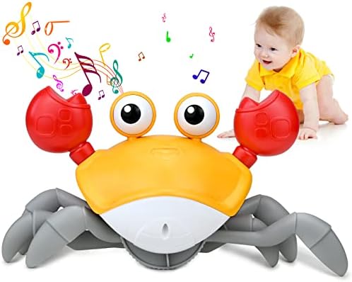 Crawling Crab Baby Toy for Tummy Time, Cute Electric Walking Moving Dancing Crab, Infants Babies Toddlers Kids Toys Boys Girls Gifts, Sensory Interactive Crawl Education Learning Musical Toy (Orange)