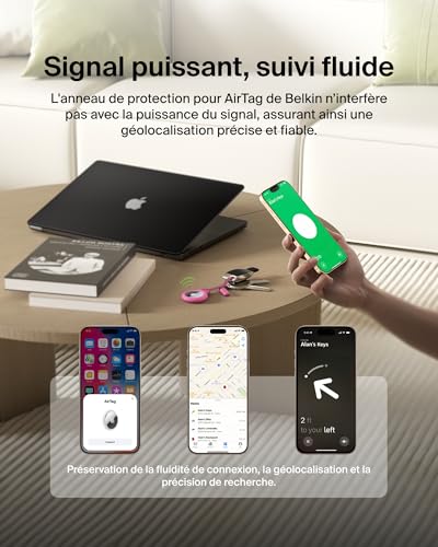 Belkin Anneau de protection avec cordon d'attache (protection pour AirTag, accessoire résistant aux rayures, rose)