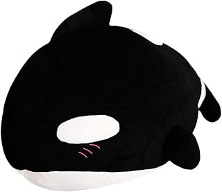 ELAINREN Chubby Orca Black Fish Plush Toy Large Ocean Killer Whale Stuffed Pillow Fluffy Orcinus Orca Plushie Marine Doll Gifts/23.6''