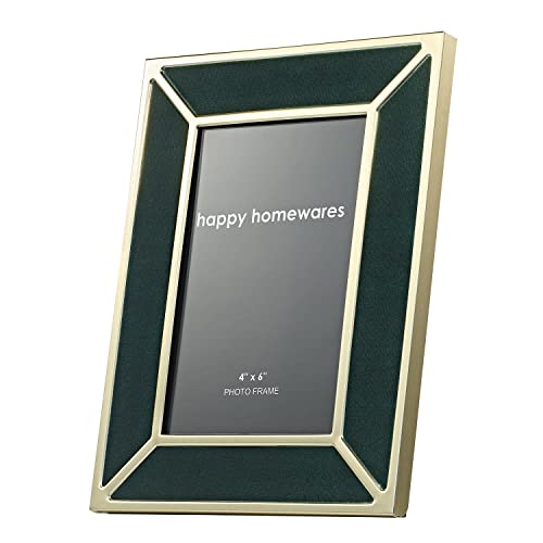 Happy Homewares Contemporary Brushed Gold Metal And Forest Green Soft Velvet Fabric 4X6 Picture Frame | Portrait Or Landscape And Table Or Wall Mounting #TOP12